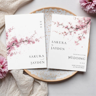 Rosa Kirschblütenblüte Japanische Hochzeit Einladung