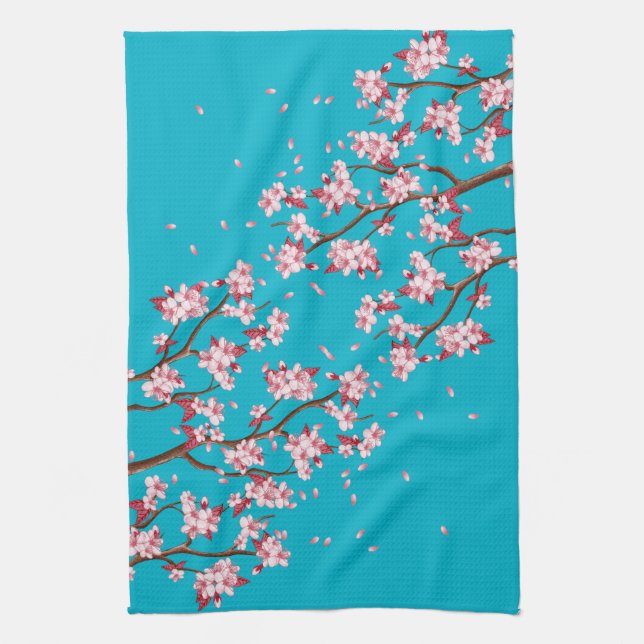 Rosa Kirsche Blossom Branchen & Sky Blue Handtuch (Vertikal)