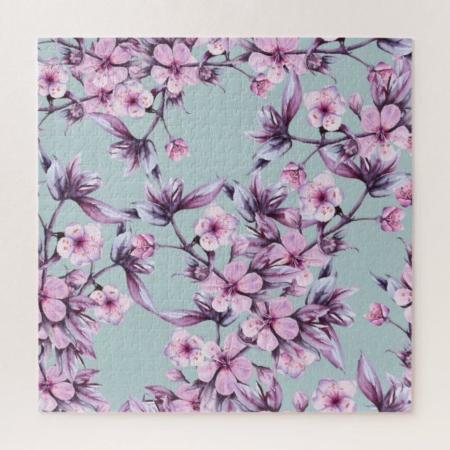 Rosa Kirsche Blume: Aquarellfärbung Puzzle (Vertikal)