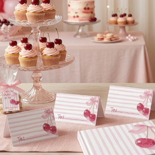 Rosa Kirsche Oben Retro Baby Shower Karte