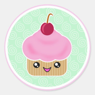 Rosa KirscheKawaii Kuchen-Aufkleber Runder Aufkleber