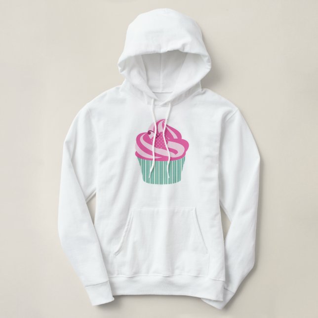 Rosa Kirschkleiner kuchen mit grünen Streifen Hoodie (Design vorne)