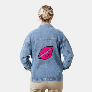 Rosa Kiss Lippen Personalisiert Jeansjacke