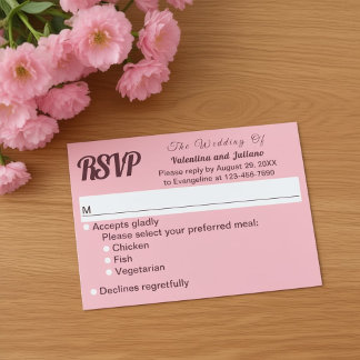 Rosa Klartext-Hochzeitsantwortkarte RSVP Karte