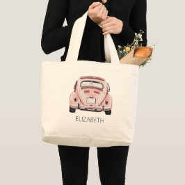 Rosa klassischer Vintage-Buggy-Käfer-Auto personal Jumbo Stoffbeutel