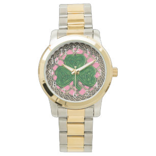 Rosa Kleeblatt auf keltischen Knoten beobachten Armbanduhr