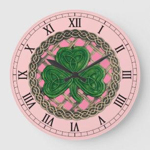 Rosa Kleeblatt u. Celtic-Knoten-römische Große Wanduhr
