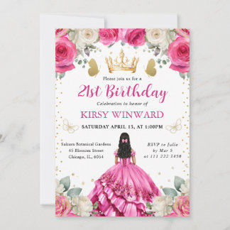 Rosa Kleid Black Hair Princess Birthday Einladung