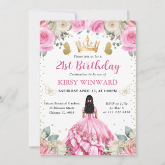 Rosa Kleid Black Hair Princess Birthday Einladung