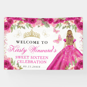 Rosa Kleid Blonde Prinzessin Floral Sweet 16 Banner
