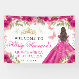 Rosa Kleid Braunhaarige Prinzessin Florale Quincea Banner