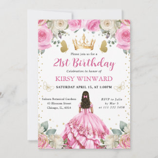Rosa Kleid Brünett Princess Geburtstag Einladung