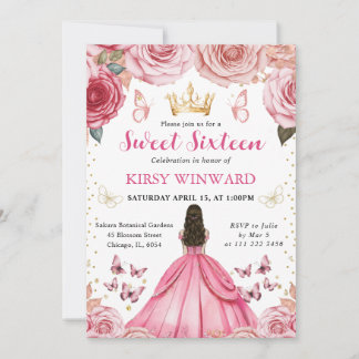 Rosa Kleid Brünett Prinzessin Sweet 16 Einladung