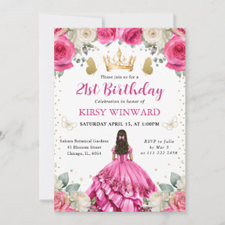 Rosa Kleid Brünetten Haar Prinzessin Geburtstag Einladung