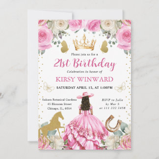 Rosa Kleid Brünetter Western Princess Birthday Einladung