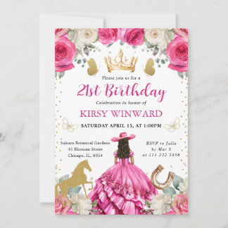 Rosa Kleid Brünetter Western Princess Birthday Einladung