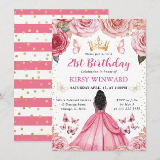 Rosa Kleid Dark Skin Princess Birthday Einladung