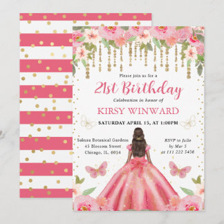 Rosa Kleid Dark Skin Princess Birthday Einladung