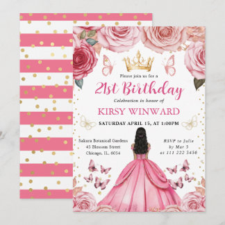 Rosa Kleid Dark Skin Princess Birthday Einladung