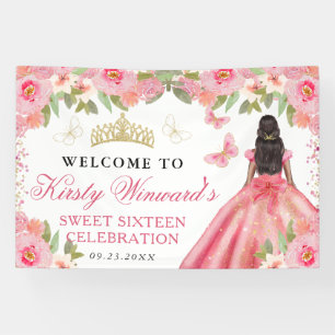Rosa Kleid Dunkle Haut Prinzessin Floral Sweet 16 Banner