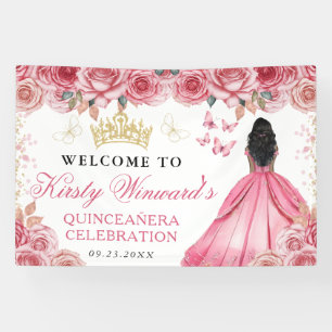 Rosa Kleid Dunkle Haut Prinzessin Florale Quincean Banner