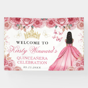 Rosa Kleid Dunkle Haut Prinzessin Florale Quincean Banner
