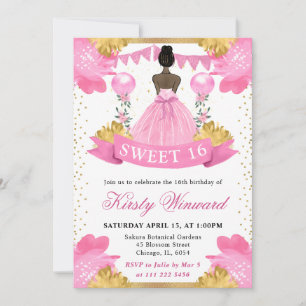 Rosa Kleid Dunkle Haut Prinzessin Sweet 16 Einladung
