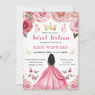 Rosa Kleid Dunkle Hautdruckerin Sweet 16 Einladung