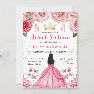 Rosa Kleid Dunkle Hautdruckerin Sweet 16 Einladung