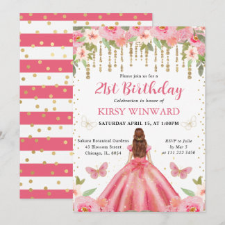 Rosa Kleid Rothaarige Prinzessin Geburtstag Einladung