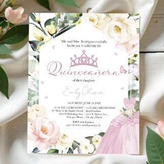 Rosa Kleid Schmetterling Floral Quinceañera Einlad