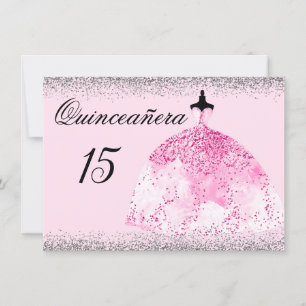 Rosa Kleid Silver Confetti Quinceanera Einladung