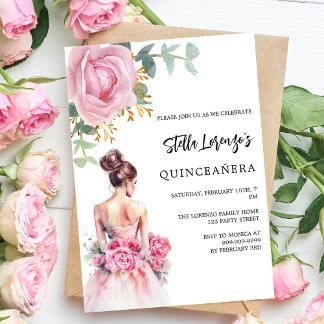 Rosa Kleidung Rose Blumen Quinceanera Luxus Einladung