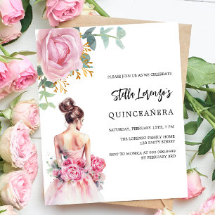 Rosa Kleidung Rose Quinceanera Haushaltseinladung