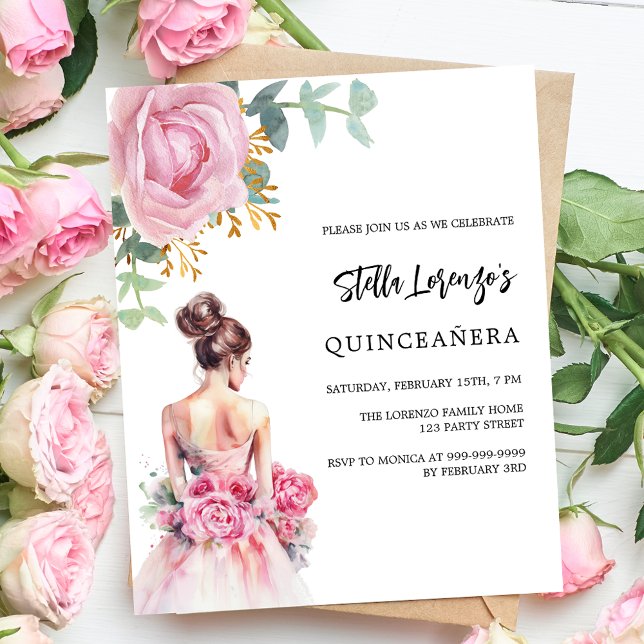 Rosa Kleidung Rose Quinceanera Haushaltseinladung (Von Creator hochgeladen)