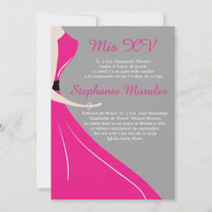 Rosa Kleidung Silhouette Quinceanera Einladung
