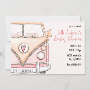 Rosa Kleinbus Vintage-Baby-Party Einladung