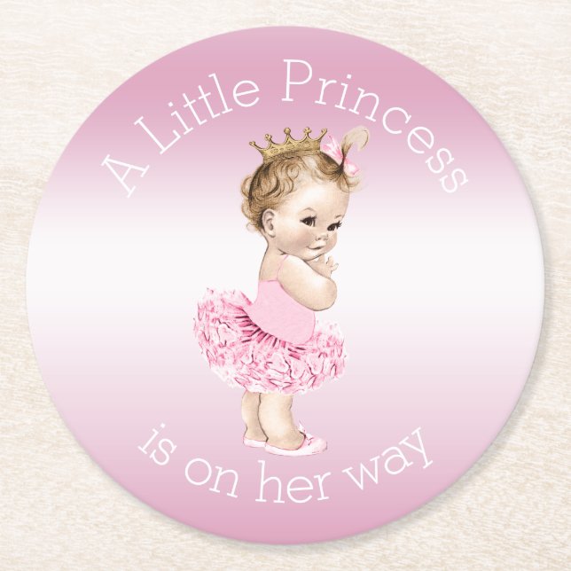 Rosa kleine Babyparty Prinzessin-Ballerina Runder Pappuntersetzer (Vorderseite)