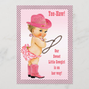 Rosa kleine Cowgirl-Tupfen-Babyparty Einladung
