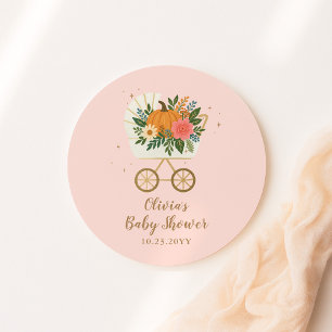 Rosa kleine Kürbismädchen-Baby-Party Runder Aufkleber