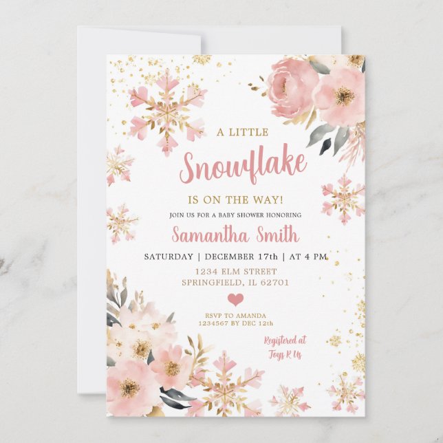 Rosa kleine Schneeflocke auf dem Weg zur Weihnacht Einladung (Vorderseite)