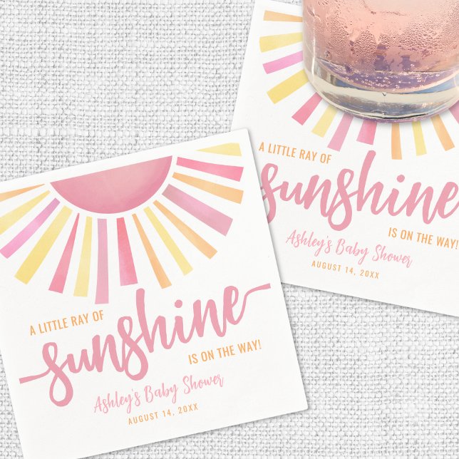 Rosa Kleine Sonnenstrahlen mit Sonnendusche Serviette (Pink Little Ray Of Sunshine Sun Baby Shower Napkins)
