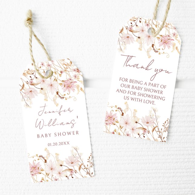 Rosa kleine Wildblume Babydusche Geschenkanhänger (Von Creator hochgeladen)