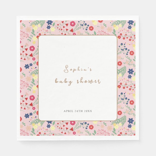 Rosa Kleine Wildblume Frame Baby Dusche Serviette (Vorderseite)