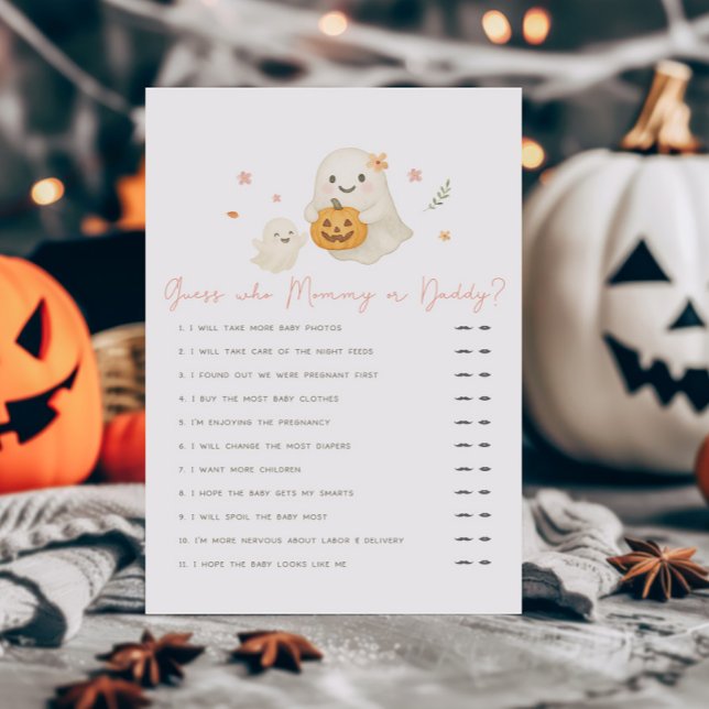 Rosa Kleiner Boo Halloween Rate mal Mami oder Papi (Pink Halloween Little Boo Baby Shower Guess Who Mommy or Daddy Game)