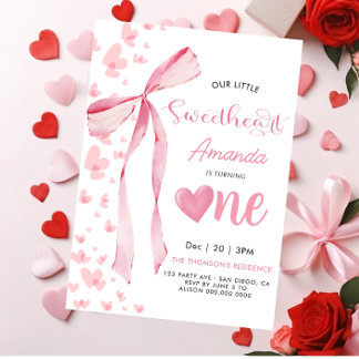 Rosa kleiner Schatz Valentinstag 1. Geburtstag  Einladung
