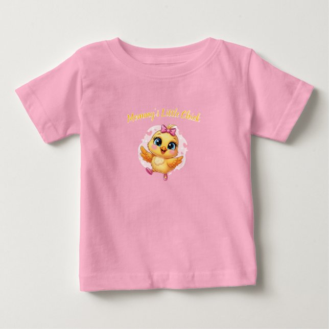 Rosa kleines Babyküken mit Schleifenmuster Baby T-shirt (Vorderseite)