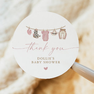 Rosa Kleines Cowgirl-Wäscheleine-Baby-Party Runder Aufkleber