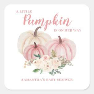 Rosa kleines Kürbismädchen Baby Shower  Quadratischer Aufkleber