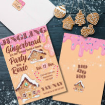 Rosa klingelnde Lebkuchen-Feiertags-Einladung